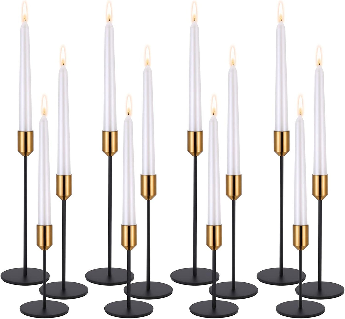 Black Gold Metal Taper Candle Holders Set of 12, Wedding Table Decor