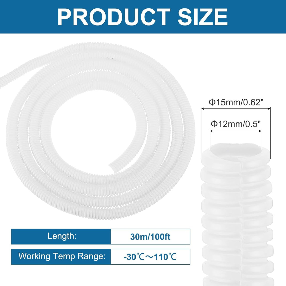 MECCANIXITY 1/2" 100ft Split Wire Loom Tubing w/Installation Tool White