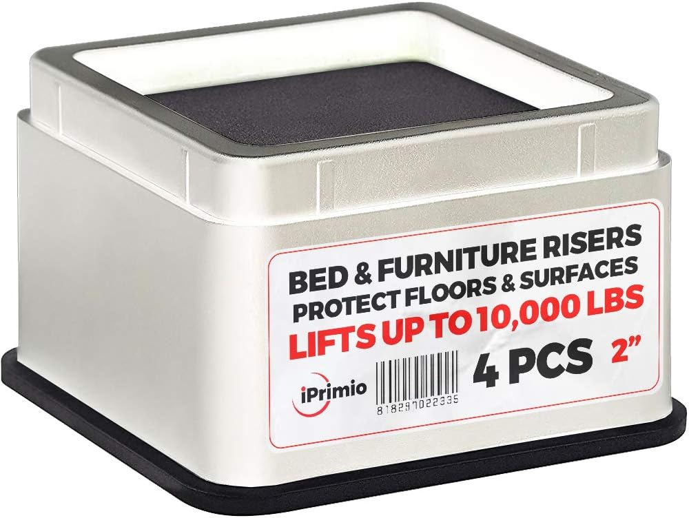 iPrimio Bed Risers 2" Lift, Heavy Duty for Dorm, Square, White, 4 Pack