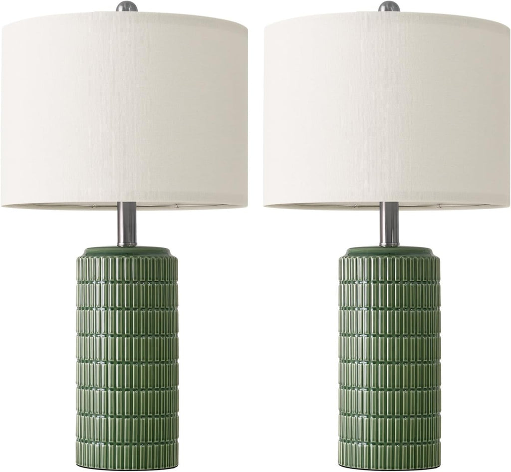 PoKat 24" Modern Ceramic Table Lamps Set of 2 for Bedroom, Green Bedside Lamps for Night Stands, Farmhouse House Decor Nightstand Table Lamps for Living Room End Table Green