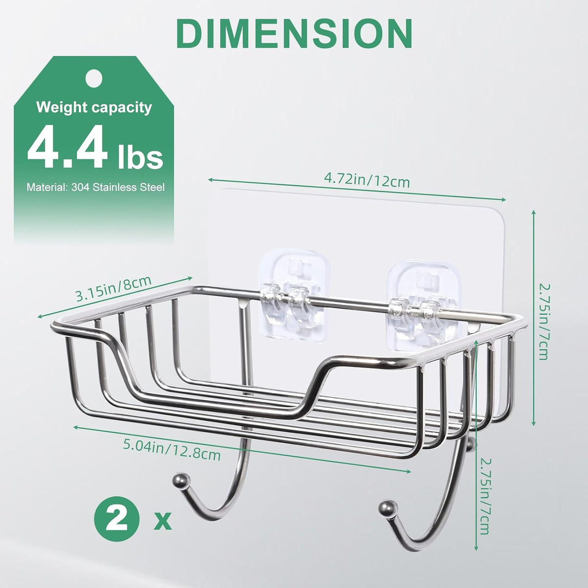 Uten Soap Dish Holder, 304 Rustproof Stainless Steel, No Drilling, Wall Mounted Soap Holder Soap Tray Bar Soap Sponge Holder for Bathroom & Kitchen(Pack 2)