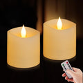 3x3 Flameless Candles with Remote Set of 2, 3 inch Battery Candles Flickering with Timer, LED Pillar Candle for Indoor/Outdoor, Lvory White