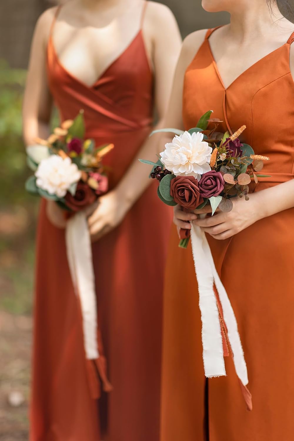 Ling's moment Bridesmaid Bouquet, 7 Inch Burnt Orange for Wedding