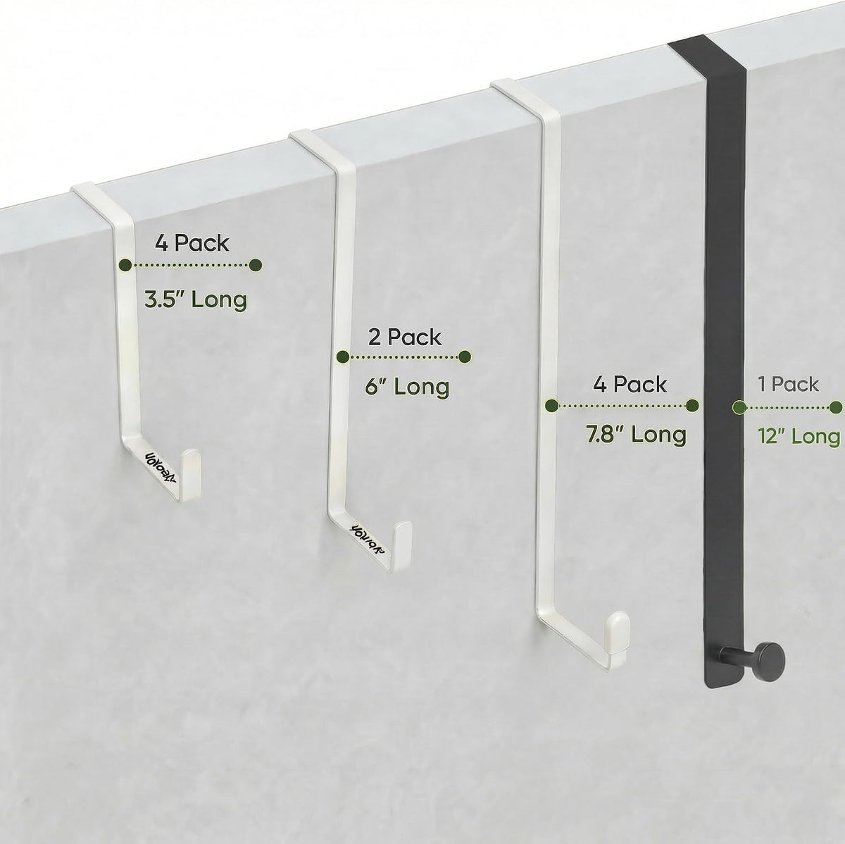 4 Pack Over The Door Hooks - Fitting Door Width Between 1 3/8" and 1 3/4", Reversible Door Hangers for Hanging Clothes, Towels, Coats and More (White) (White, 4 Pack (Long-7.8"))