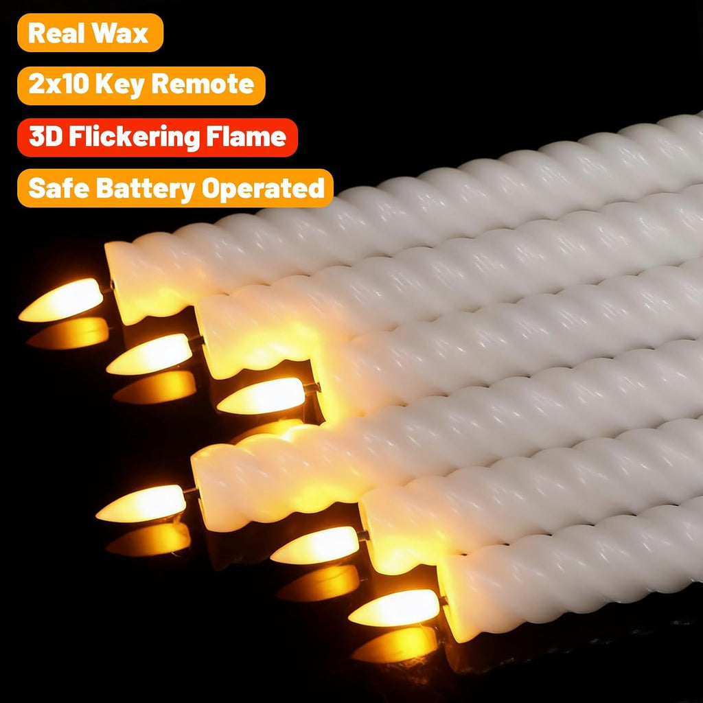 Wondise Spiral Flameless Taper Candles with Remote Timer Real Waxy