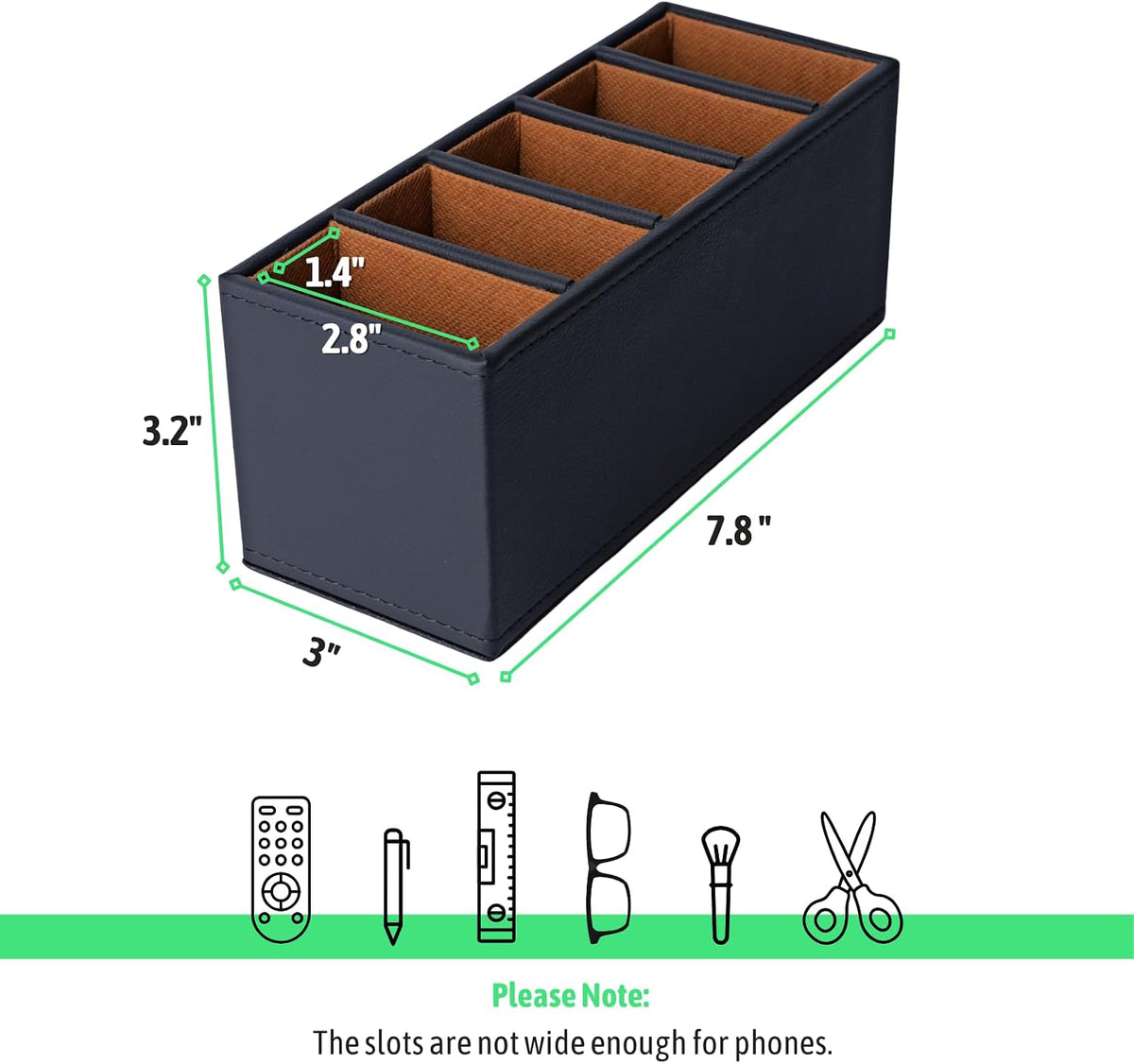 5-Slot Remote Control Holder, PU Leather TV Remote Caddy for Table