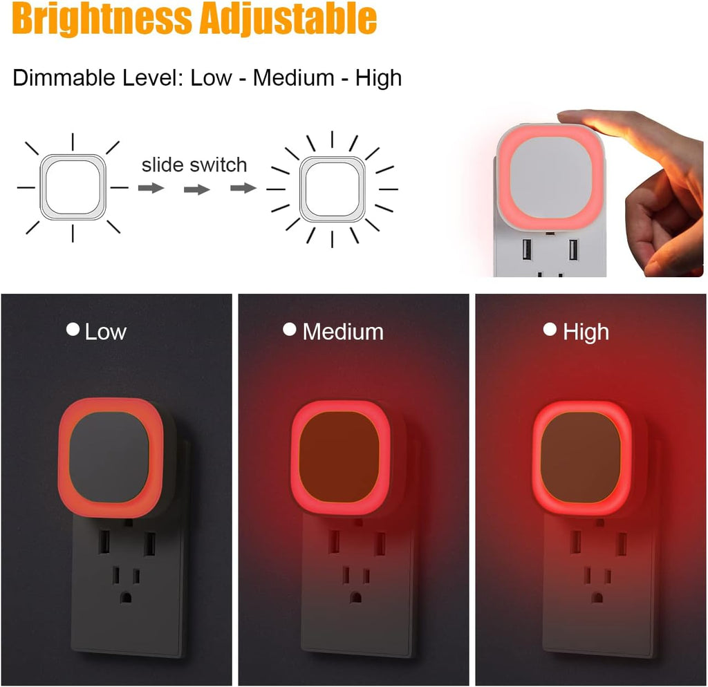 YUNLEX 2 Pack Red Night Light Plug into Wall, Dim Glow for Sleep, Eye-Care