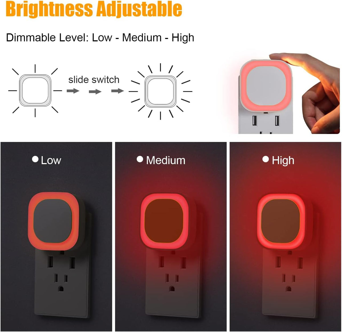 YUNLEX 2 Pack Red Night Light Plug into Wall, Dim Glow for Sleep, Eye-Care