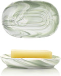 Elegant Ceramic Soap Dish for Shower with Unique Marble Texture, Decorative Bar Soap Holder for Bathroom & Kitchen, Easy Clean Versatile Oval Soap Dishes for Soap Bar