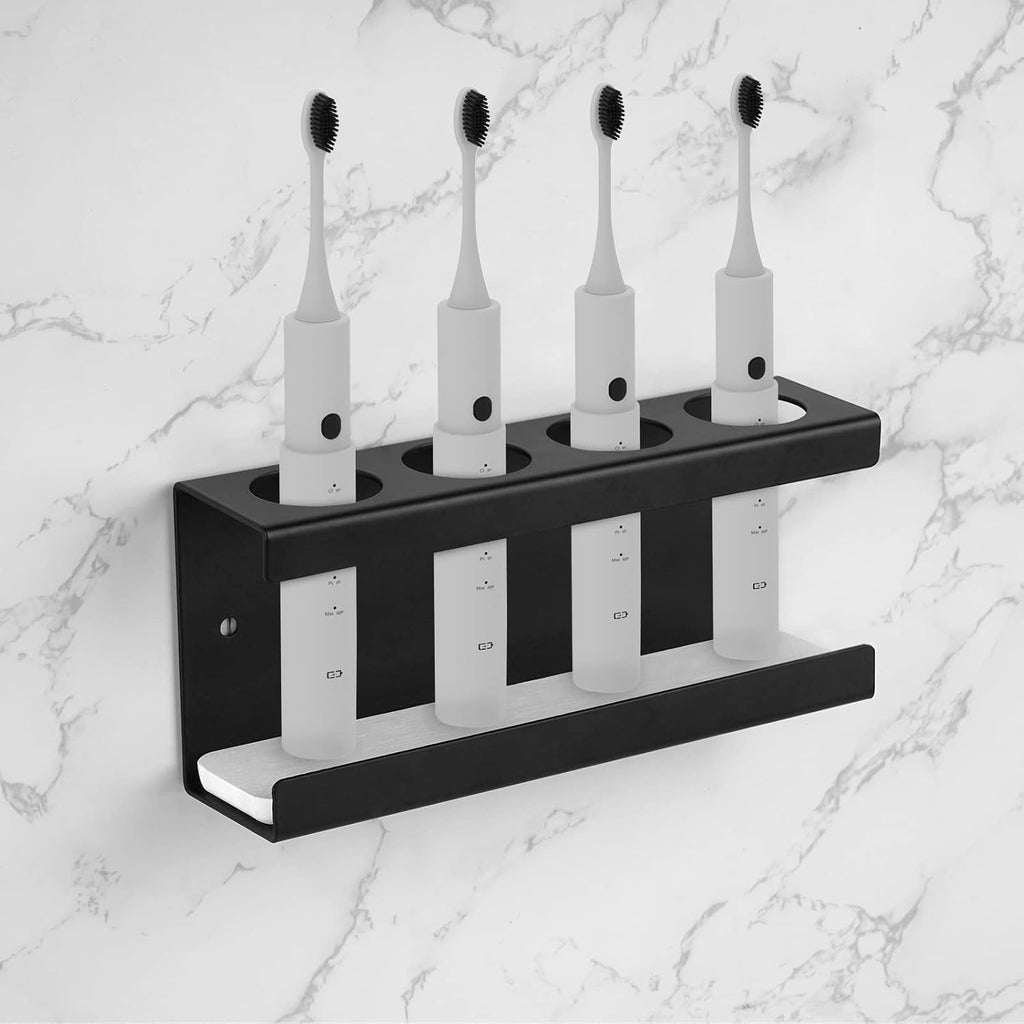 Adorila Electric Toothbrush Holder Wall Mount, 4 Slot Metal Stand, Black