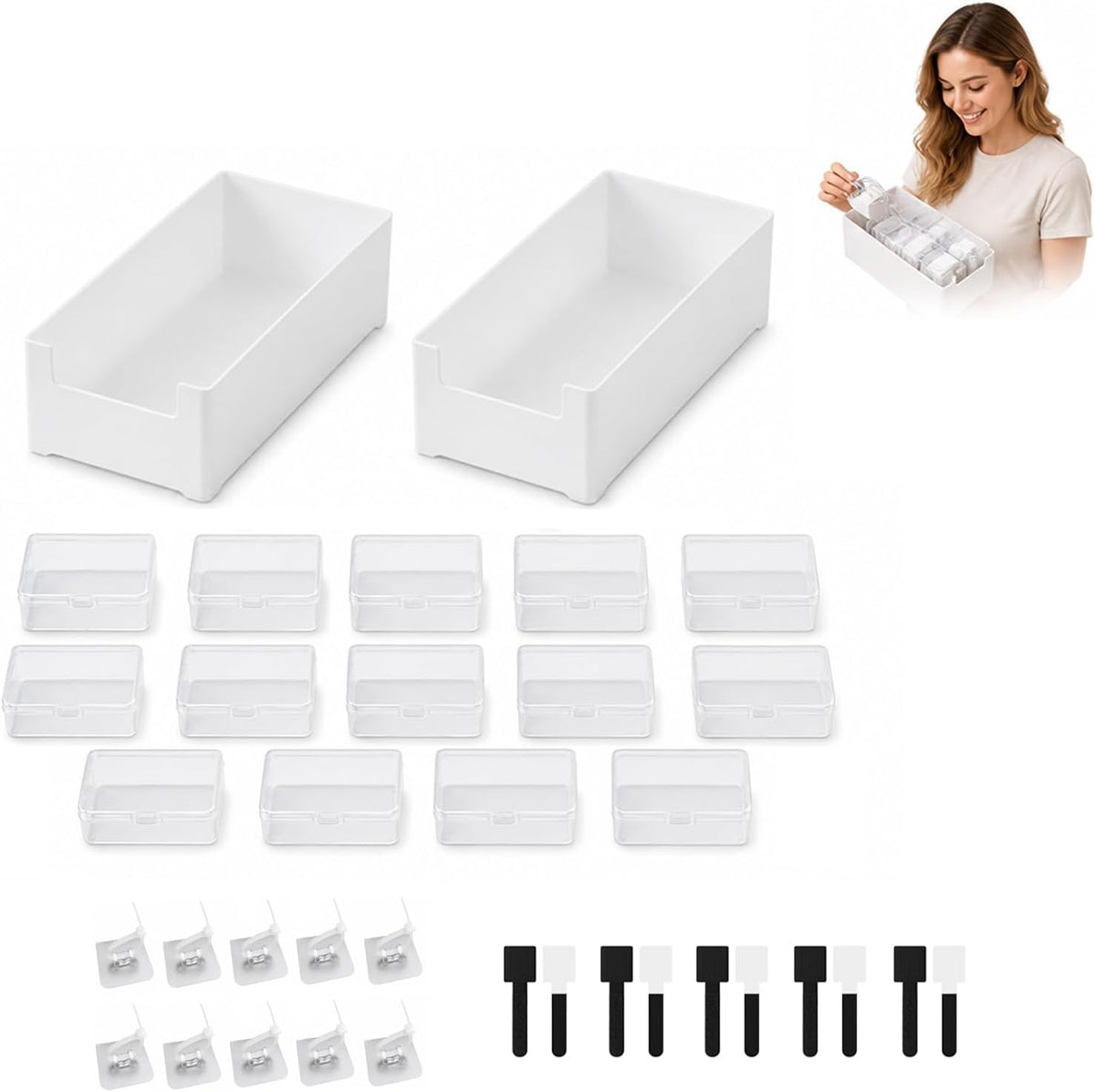 Cable Management Kit - Cable Storage Box - Adhesive Clips - Tie Mounts