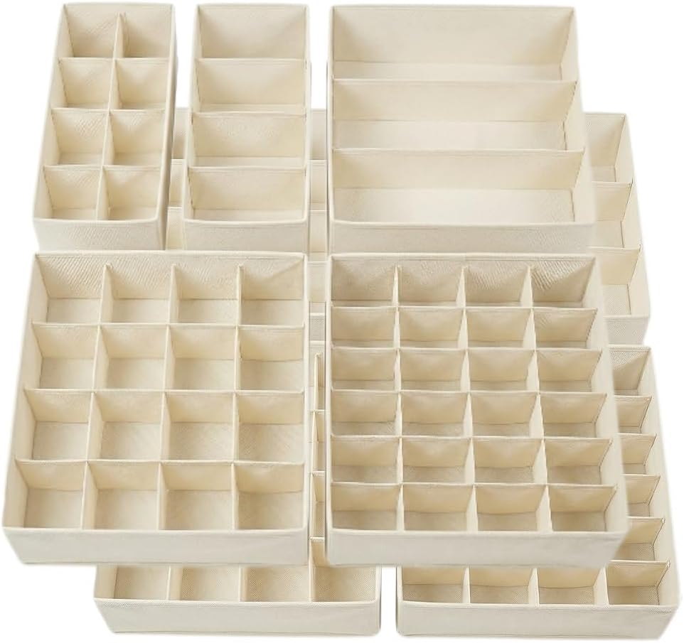 SUREMAX 10-Pack Underwear Organizer for Clothing, Sock, Bra, Off-White