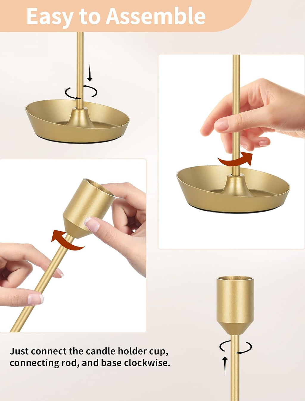 NUPTIO Taper Candle Holders for Centerpiece: Matte Gold Candlestick Holder