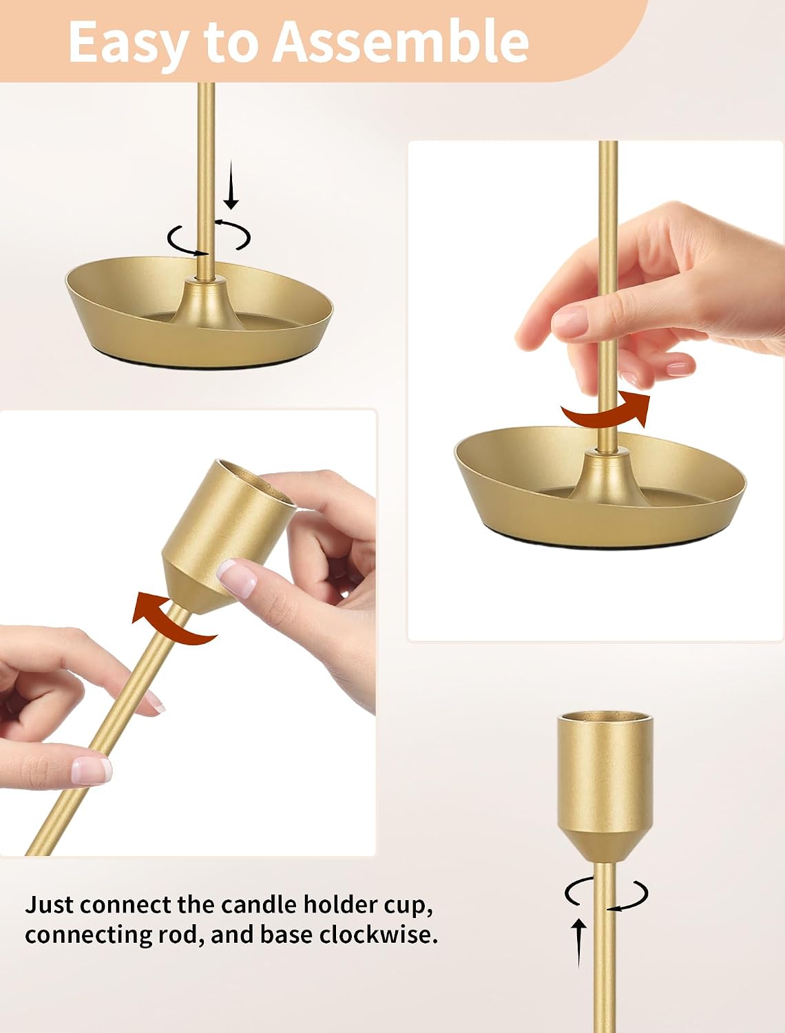 NUPTIO Taper Candle Holders for Centerpiece: Matte Gold Candlestick Holder
