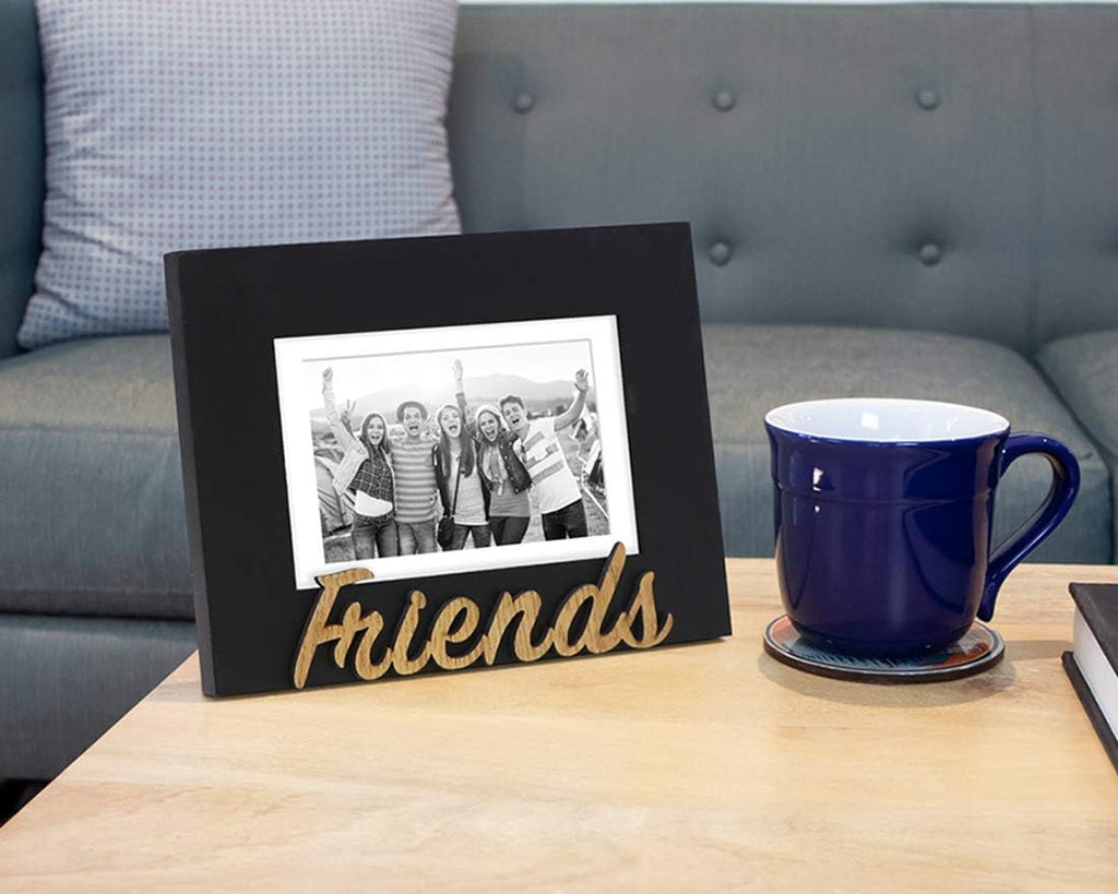 Isaac Jacobs 5x7 (Matted 4x6) Black Wood Sentiments “Friends” Picture Frame