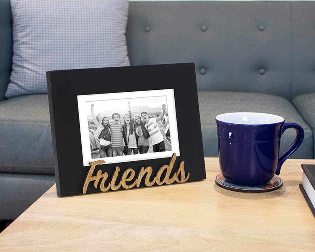 Isaac Jacobs 5x7 (Matted 4x6) Black Wood Sentiments “Friends” Picture Frame