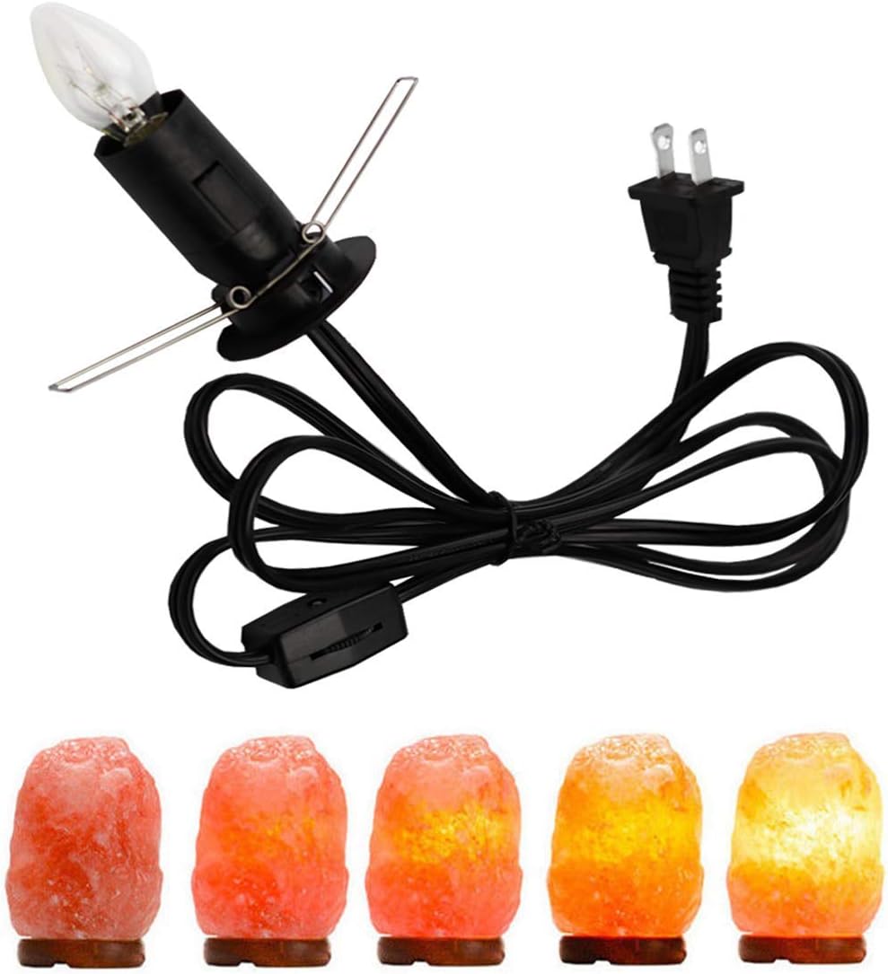 SCOMX Himalayan Salt Lamp Cord with Gear Switch，Original Replacement Cord with Base Assembly with E12 Socket，Christmas Light Bulb,Himalayan Salt Lampsand with 6 Free Bulbs for Salt Lamp (1P)