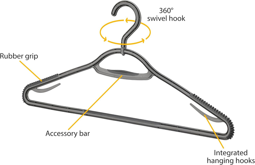 Whitmor Slim Sure-Grip Hangers with Swivel Hook - White and Gray - Set of 20
