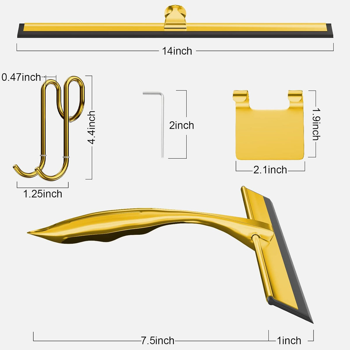 TOOVEM 14 Inch Shower Squeegee for Glass Doors, Window, Bathroom (Gold)