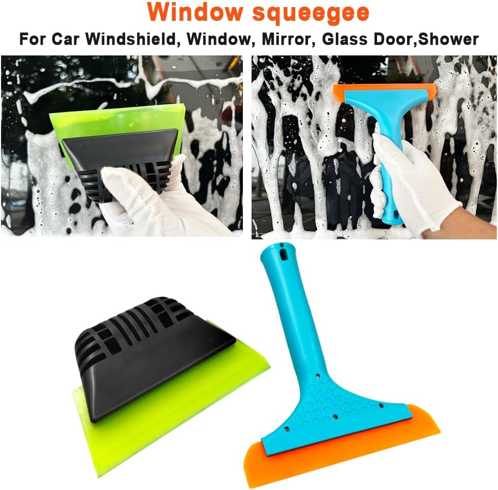 Window Tint Tool All-Purpose 6" Silicone Cleaning Squeegee 5 inch Handy Small Rubber Window Squeegee Auto Water Blade for Car Windshield, Window, Mirror, Glass Door,Shower(Green and Orange)