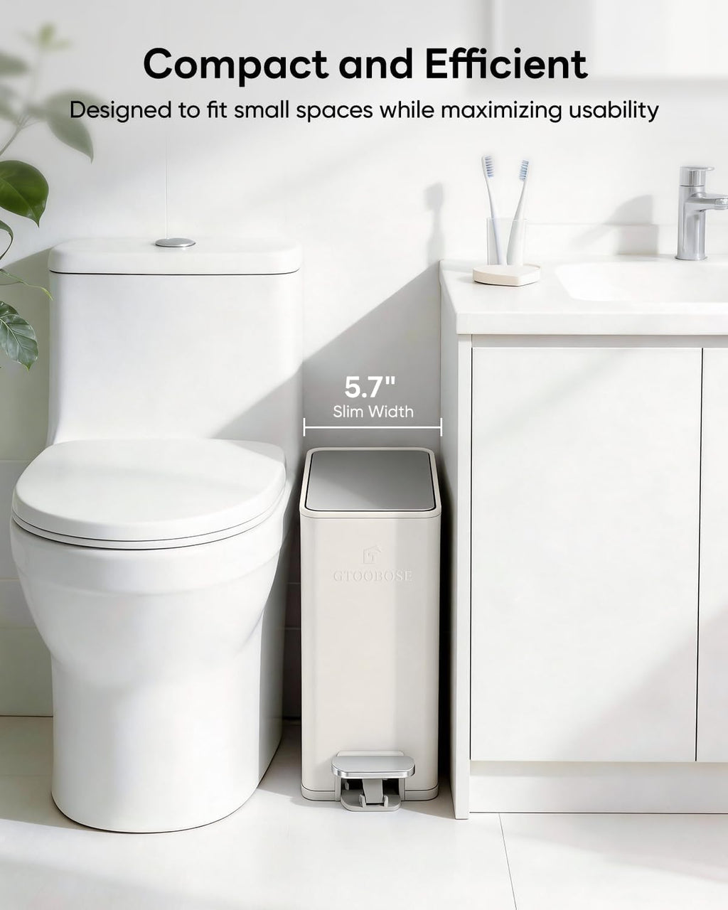 10L/2.6G Slim Bathroom Trash Can, Narrow Stainless Steel Soft-Close Step Pedal Bin with Lid, Odor Control Carbon Box, Removable Inner Bucket, Small Waste Bin for Bedroom, Office, RV (White)
