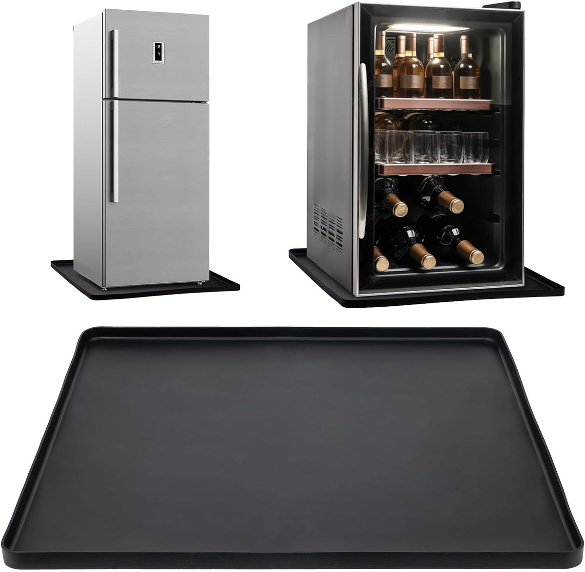 23.3"x23.3"x0.8" Silicone Mini Fridge Mat, AC Drip Pan Protector, Black