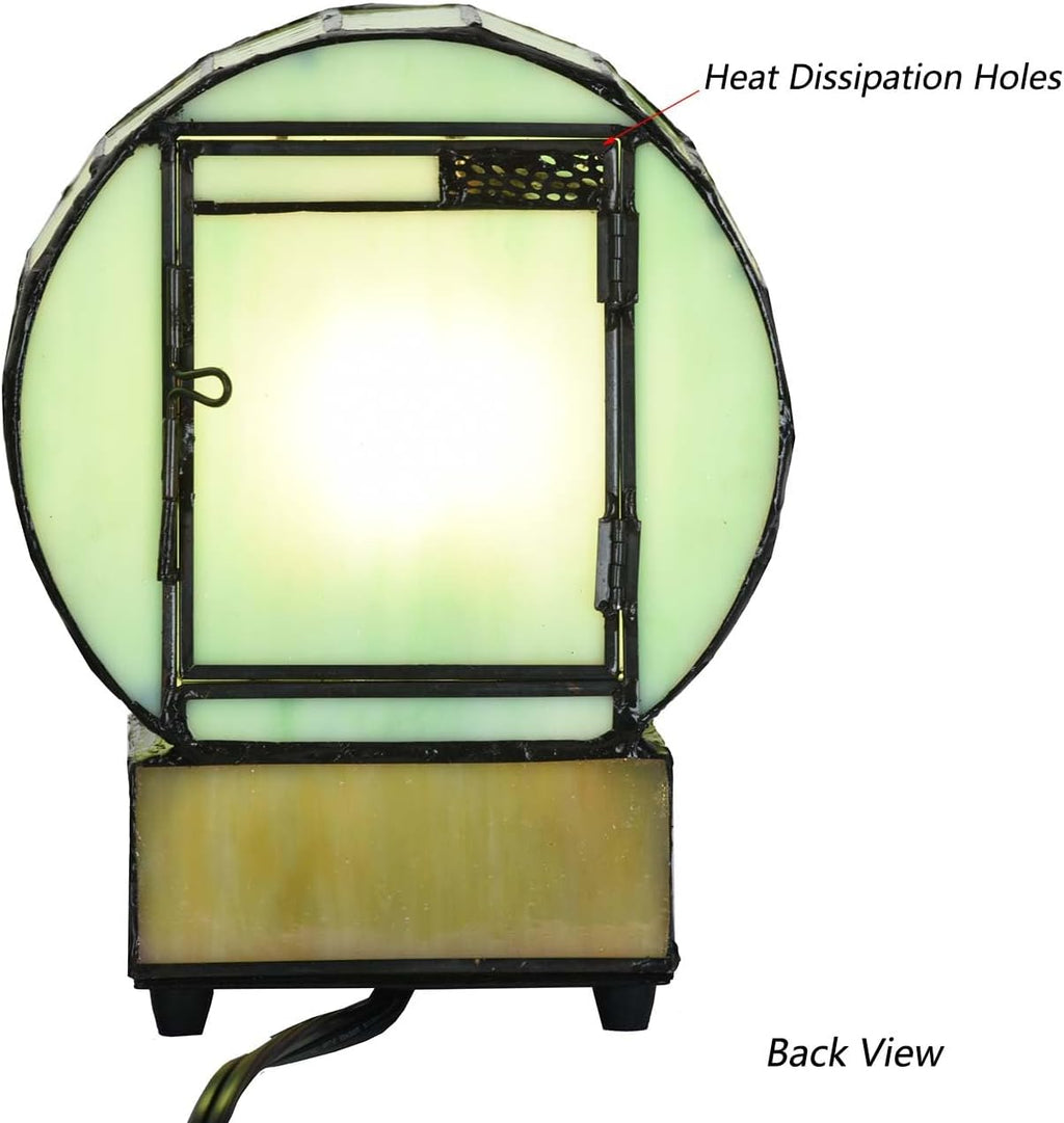 Bieye L10970 Cat and Mouse Tiffany Style Stained Glass Clock Lamp, Green