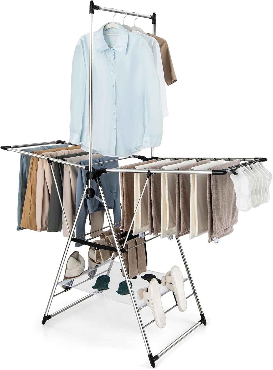 Tangkula 2-Tier Freestanding Foldable Clothes Drying Rack, Stainless Steel