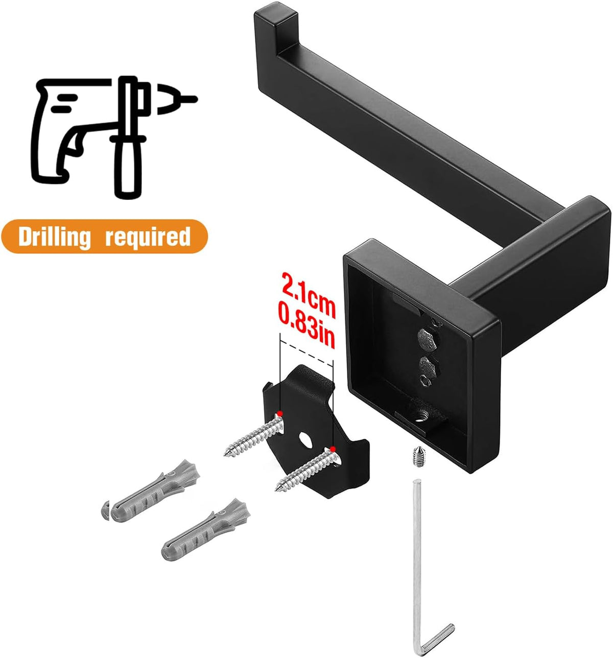 HITSLAM Matte Black Toilet Paper Holder Wall Mount Premium 304 Stainless Steel Square Toilet Paper Roll Holder for Bathroom Rustproof (Pack of 2)
