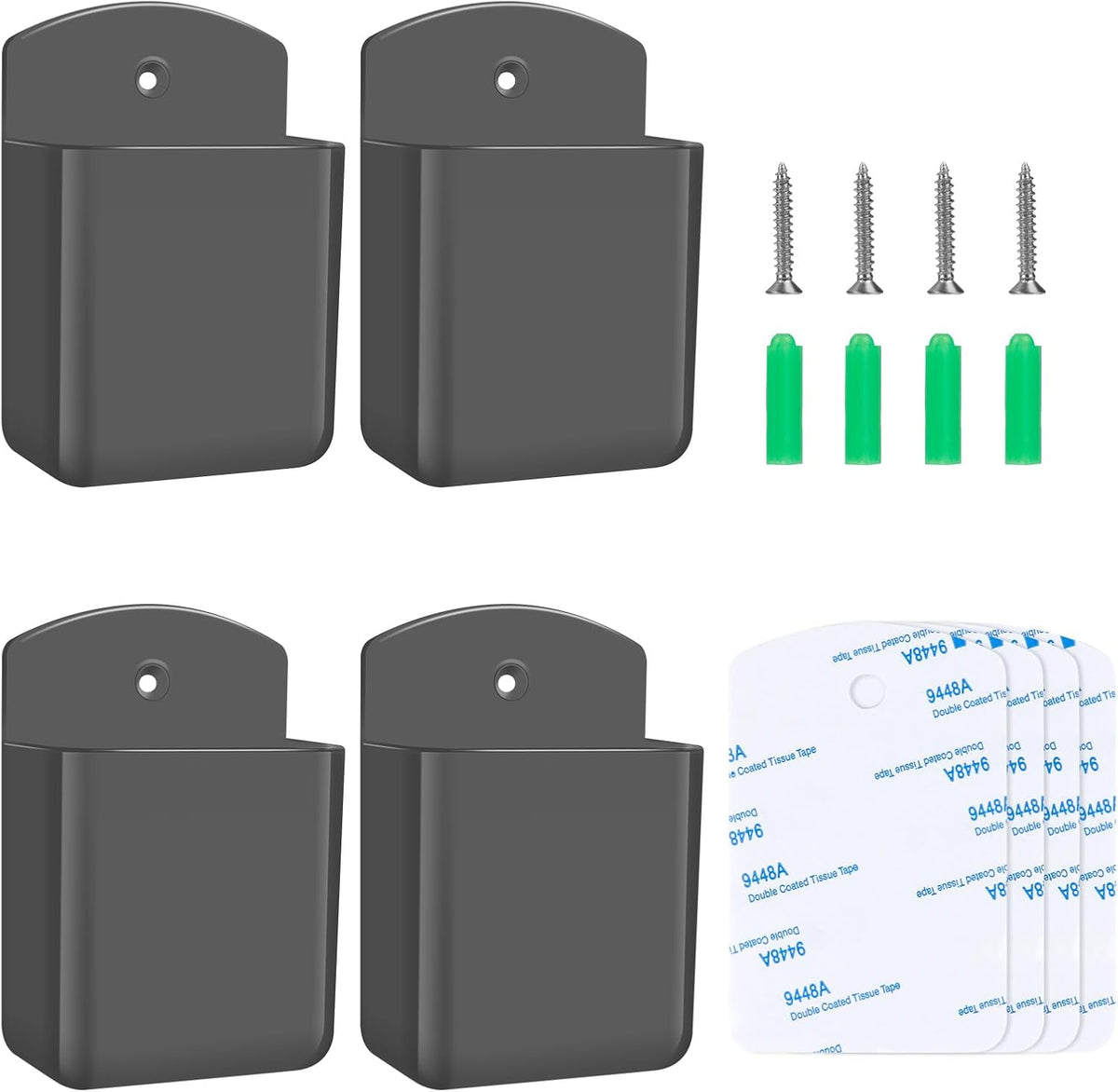4 PCS Remote Control Holders Wall Mount, Self Adhesive TV Air Conditioner Remote Control Holder, Wall Mount Storage Box Organizer Wall Pen Holder Storage for Home Office School (Grey)