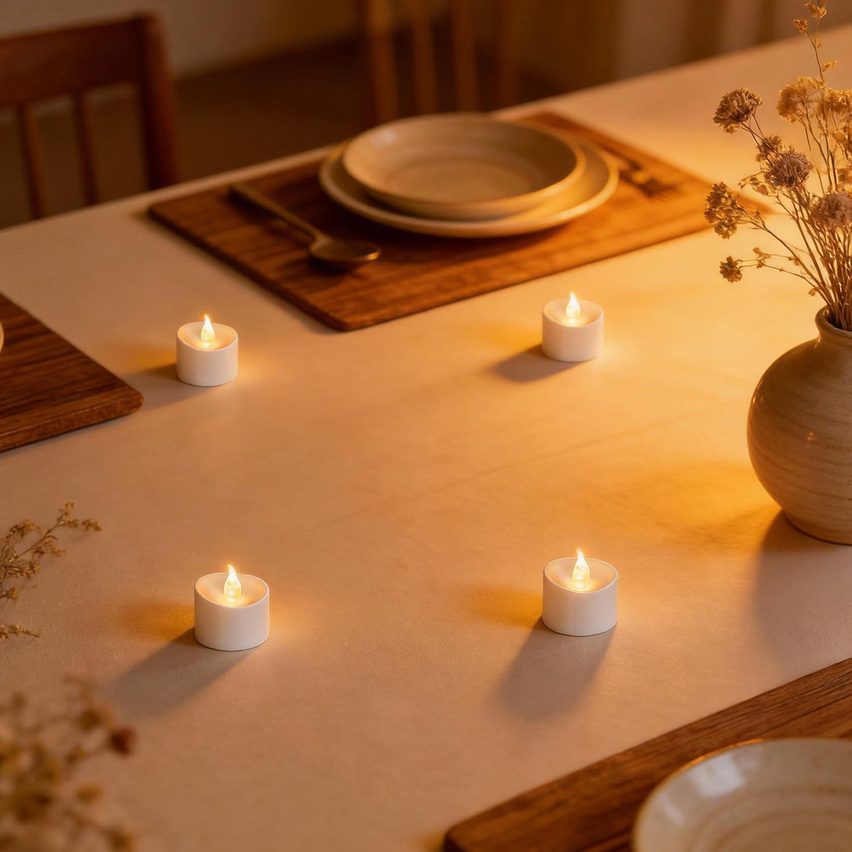 24 Pack Flickering LED Tea Lights, Last 100H+, Warm White Light
