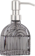 Glass Soap Dispenser for Kitchen and Bathroom Contertop Wash Hand Liquid, Dish Detergent, Farmhouse Style Shampoo Lotion Pump (1, Grey Glass with Silver)