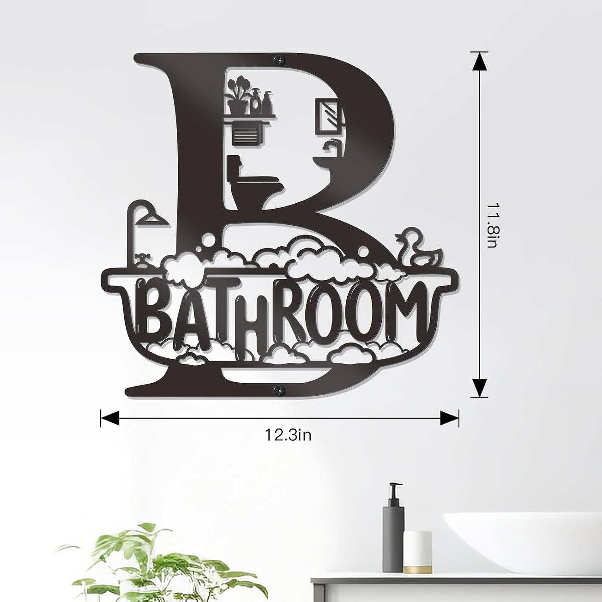 Bnesi Black Bathroom Wall Decoration, Modern Metal Bath Decor Wall Art Sign