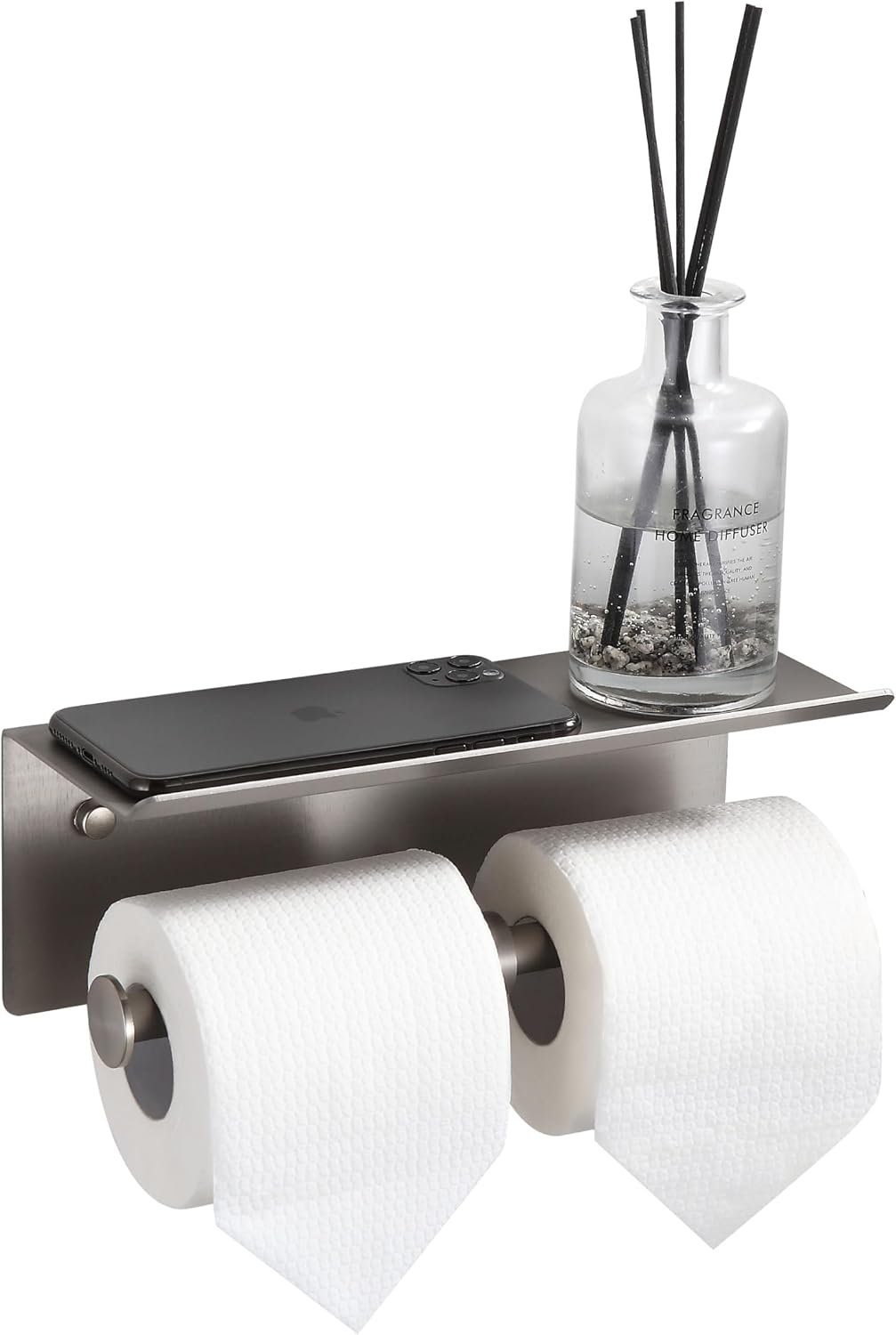 Self Adhesive Aluminum Waterproof Toilet Paper Holder with Shelf Brushed Nickel