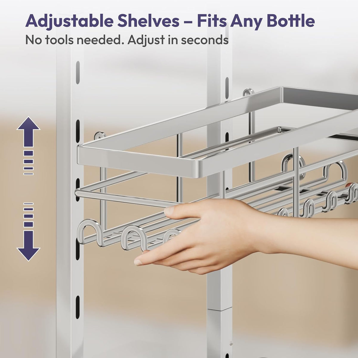 SWTYMIKI Over The Door Shower Caddy - 3 Tier Rustproof Hanging Shower Organizer with Adjustable Shelves, 28 Hooks & Soap Holder, Hanging Shower Rack Storage for Bathroom Accessories, Silver