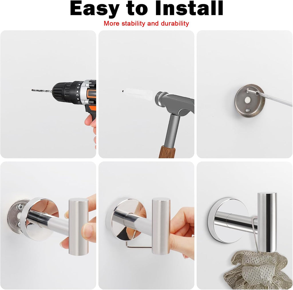 Livabber Bathroom Towel Hooks, 304 Stainless Steel Robe Shower Hooks Wall Mounted, Heavy Duty Towel Hangers for Bathroom Kitchen Bedroom (4 Pack, Chrome)