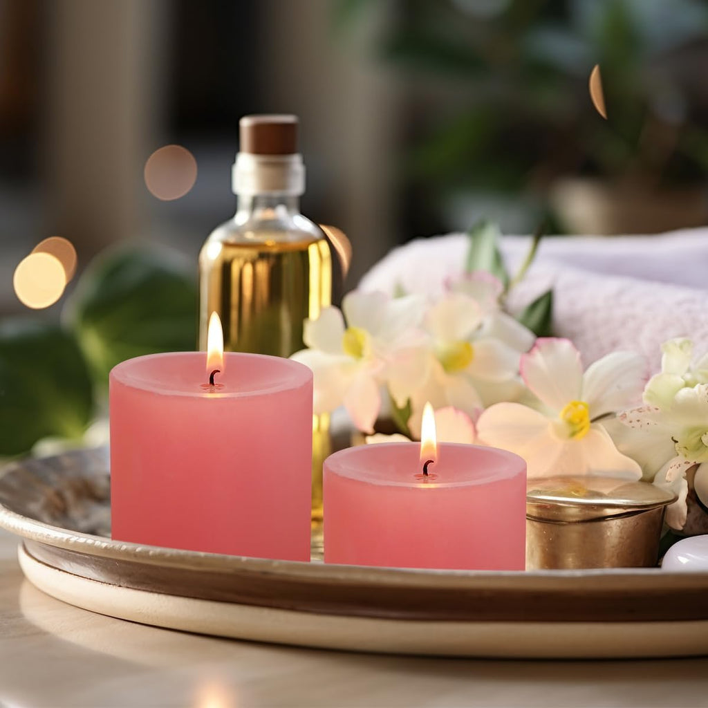 Set of 3 Pink Pillar Candles 3" x 3" Unscented for Weddings Home Holidays Relaxation Spa Church