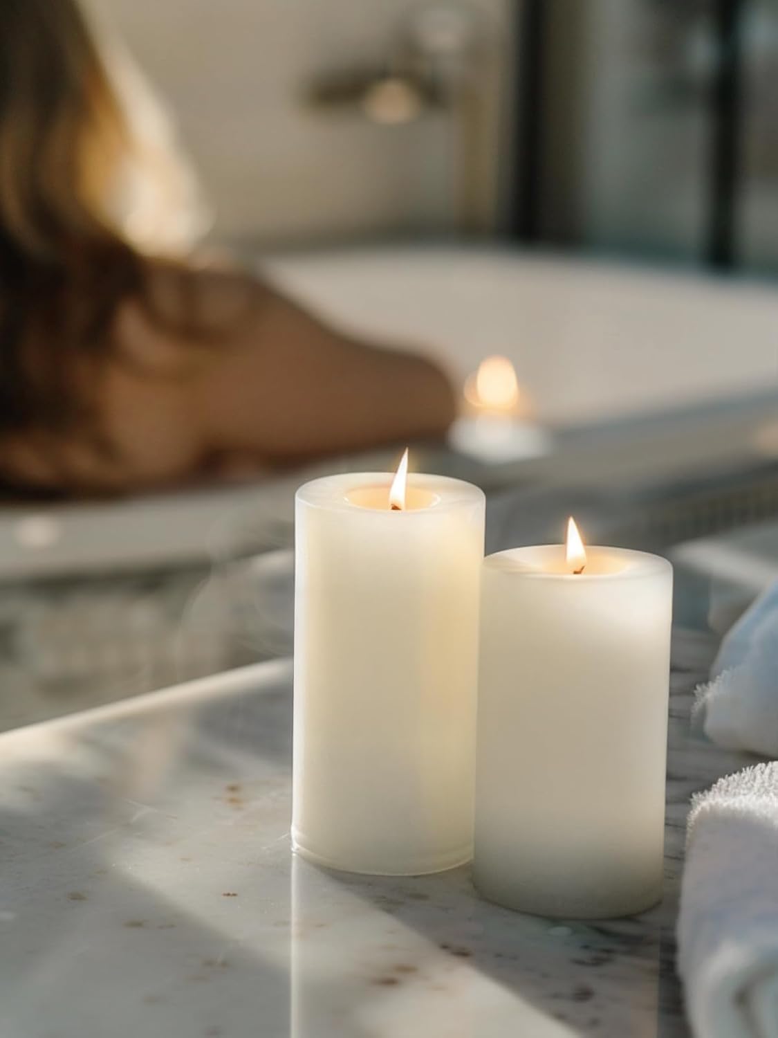 Ashlux 3x6 Inch White Pillar Candles, Set of 3 Wax, 70 Hours Long Burning, Unscented and Dripless Pillar Candles Bulk for Christmas Lights, Wedding, Parties, Spas, Home Decorative