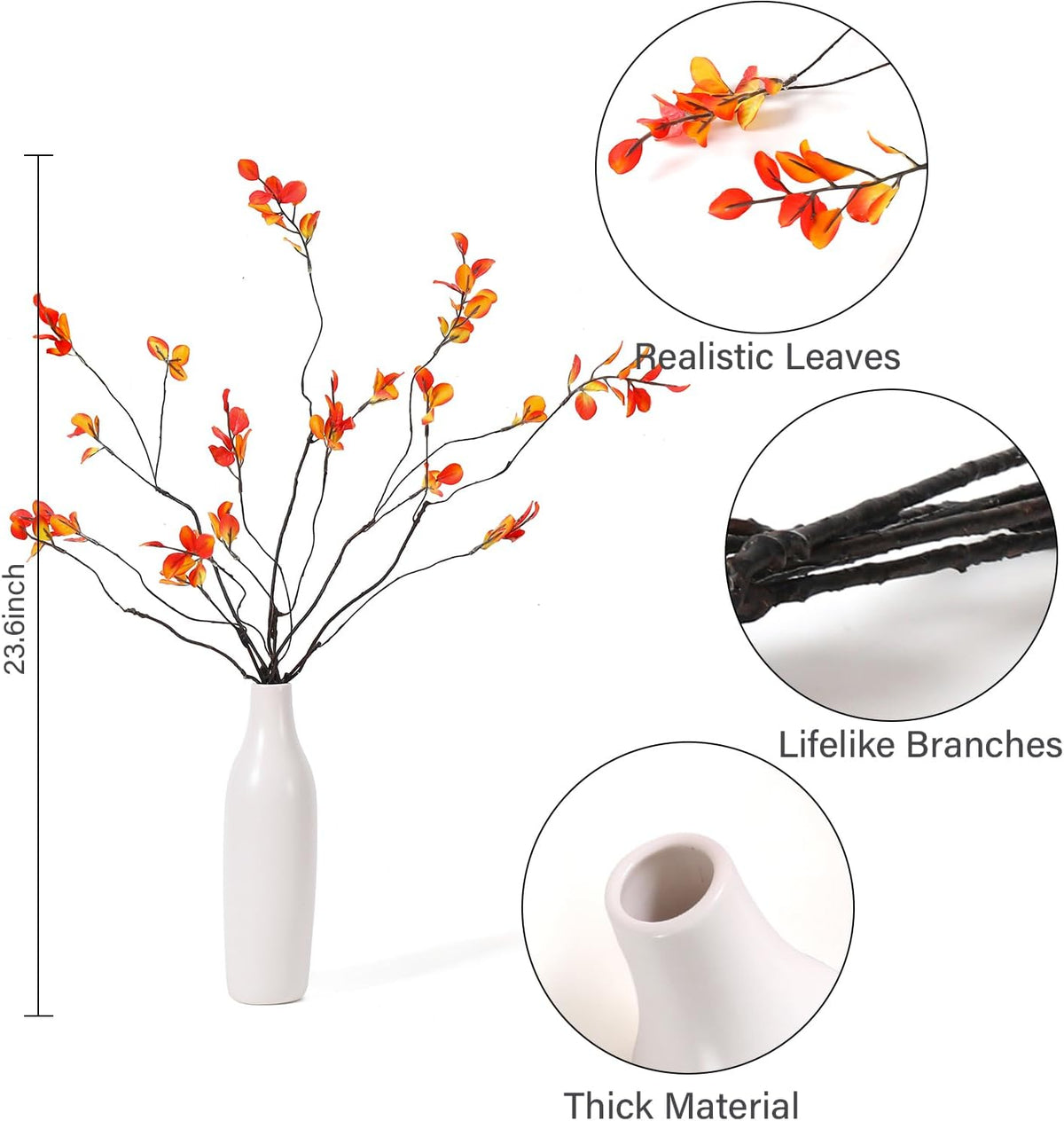5Pcs Fall Stems Artificial Ficus Branches with Vases,Fall Faux Eucalyptus Stems in Flower Vase,Yellow Fake Plant leaves for Thanksgiving Autumn Home Bedroom Decor Centerpiece Table Decoration