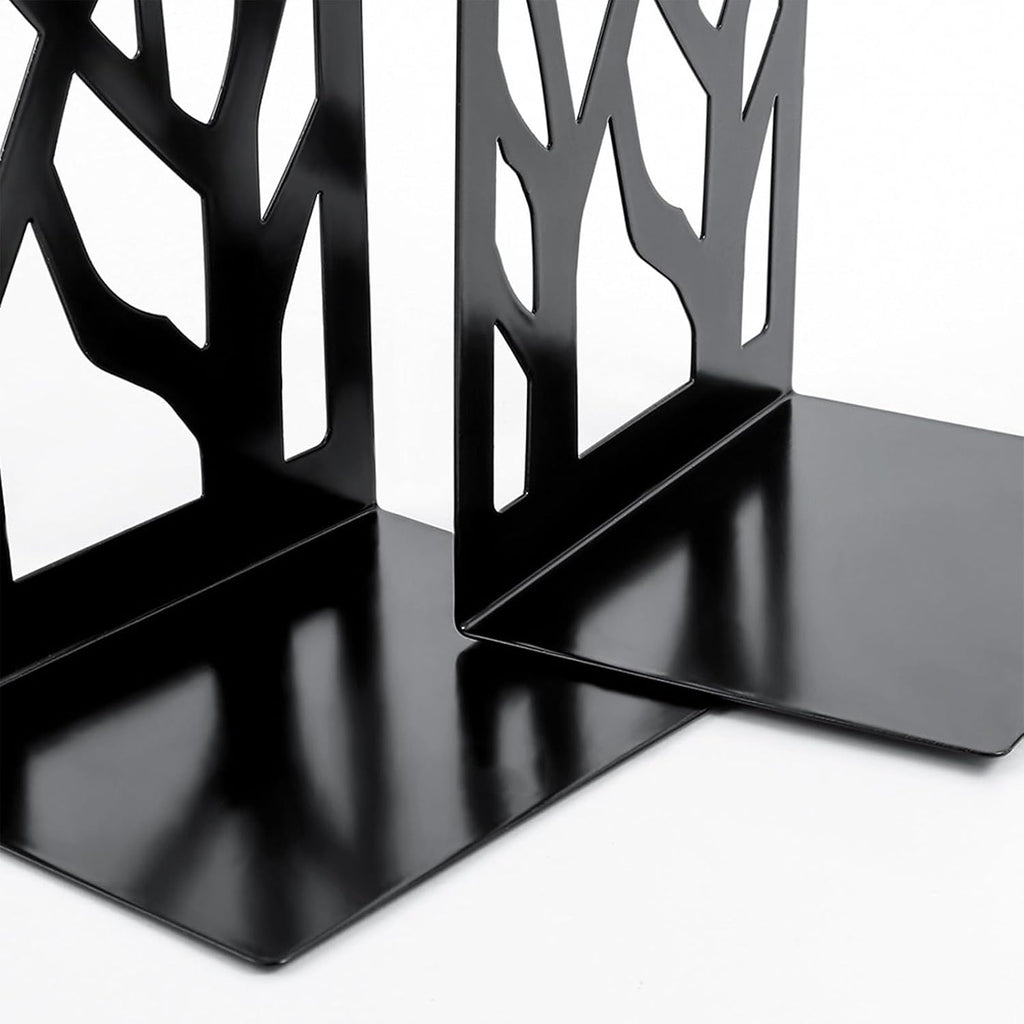 Book Ends for Shelves Decorative,Tree Metal Bookend Supports for Home Office School Heavy Books, Set of 3 Black Book Holders for Shelf Unique Decoration Book Stoppers