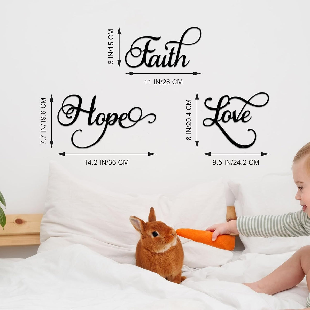 ESTART Faith Hope Love 3Pcs Black Metal Farmhouse Inspirational Wall Sign