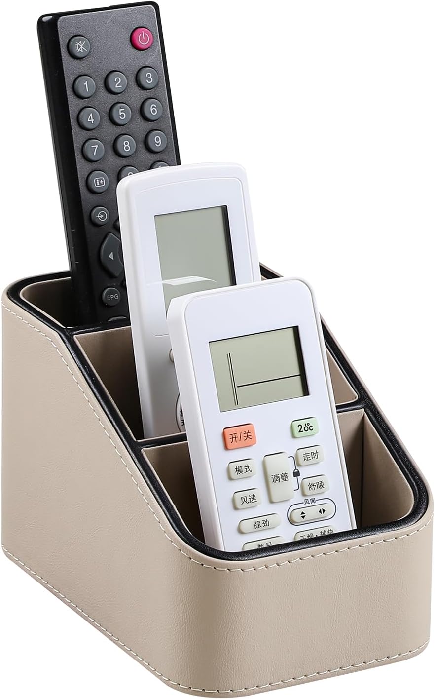 Remote Control Holder, Small Desk Organizer TV Remote Caddy, Beige