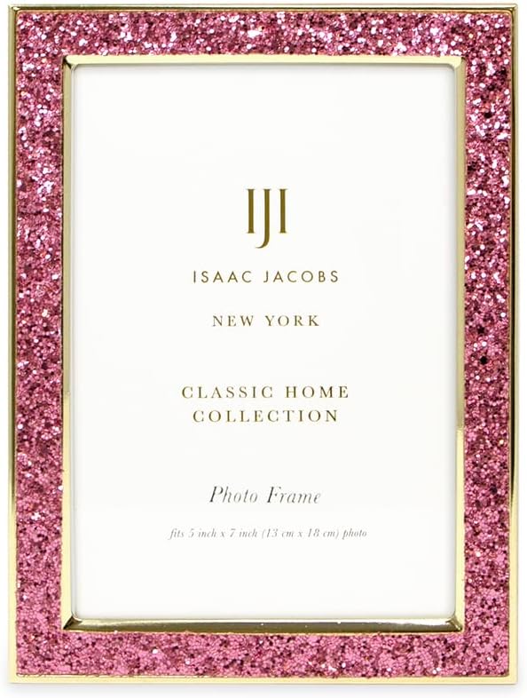 Isaac Jacobs 5x7 Pink Glitter w/Gold Metal Picture Frame w/Easel