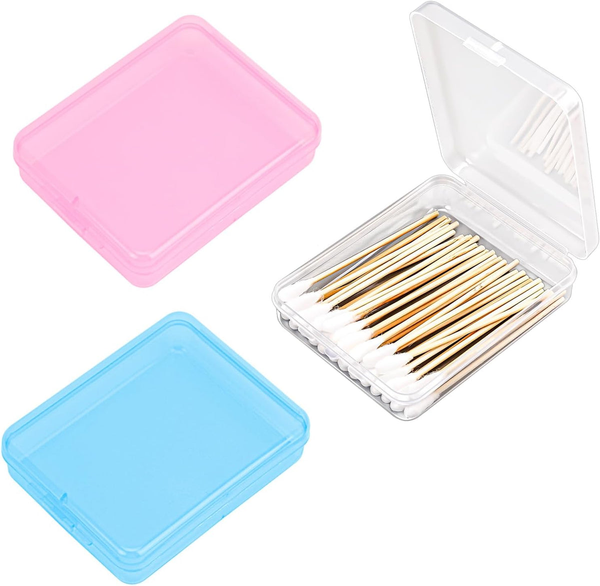 3-Piece Portable Travel Pad Holder - Bathroom Countertop Storage Organizer - Cotton Pad, Swab, Floss Dispenser (Blue, Pink, Transparent)