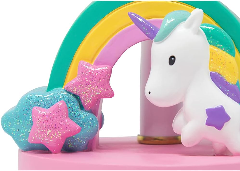 Unicorn Lamp for Girls Room | UL Listed Hand-Painted Rainbow Table Light with Pink Star Shade | Bedroom Nightstand Decor, Bulb Included