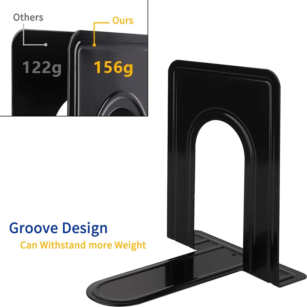 Metal Bookends 20 Pack Black Heavy Duty Nonskid Supports 6.6in | Black Metal, 10 Pairs, Plain L-Shape Design, Nonskid Supports, for Heavy Books Home Office School and Library Shelves