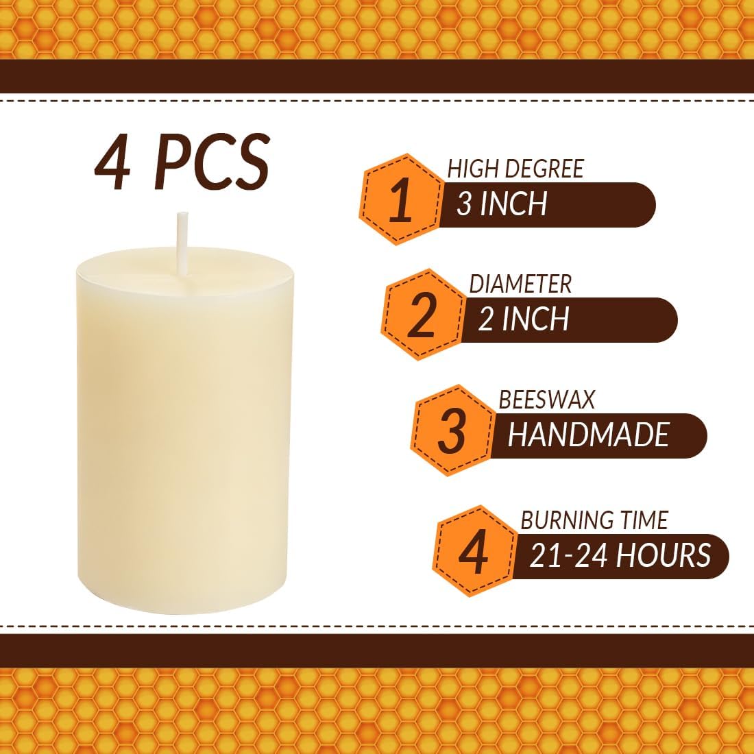 DEYBBY 2x3 inch Cream White Natural Beeswax Pillar Candles Set of 4