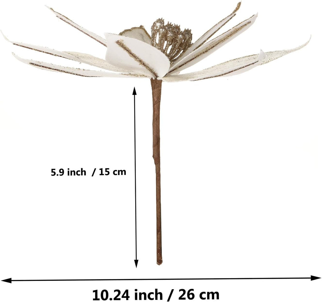 10.2’’ Large Glitter Christmas Flowers 6 Pcs Artificial Poinsettia Flower Velvet Christmas Tree Flower Ornaments Fold Floral for Christmas Decorations New Year Party Wedding (Cream White)