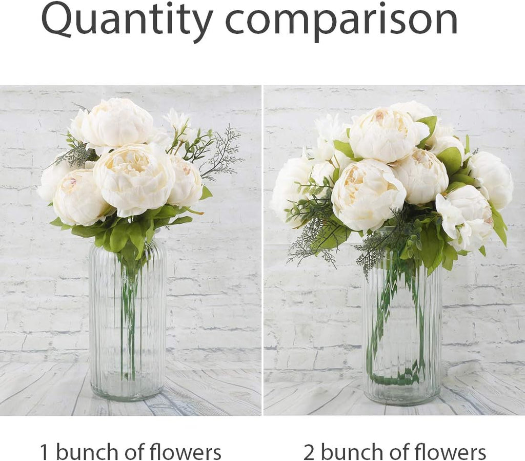 Silk Peony Bouquet Vintage Artificial Peonies Flower for Home Wedding Party Decor (1pcs, White)
