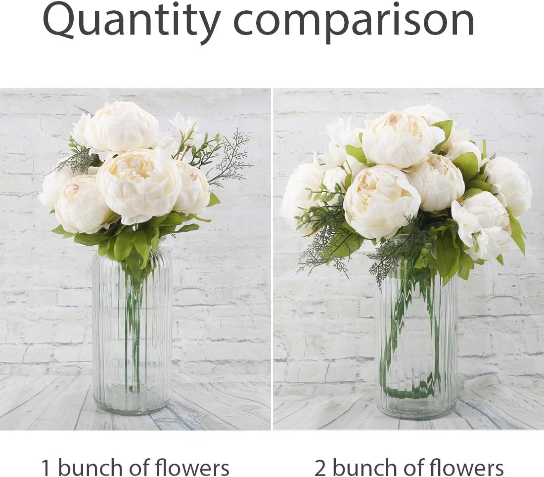 Silk Peony Bouquet Vintage Artificial Peonies Flower for Home Wedding Party Decor (1pcs, White)